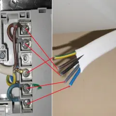 Schemat podłączenia płyty indukcyjnej 400V. Widać zaciski L1, L2, L3 oraz N1, N2. Po prawej stronie kabel z żyłami.