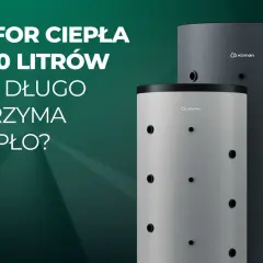 Bufor ciepła 1000l na ile wystarczy? Dwa pionowe zasobniki Kamen, jeden jasnoszary, drugi ciemnoszary, z logo marki.