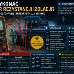 Multimetr pokazuje 120 MΩ podczas pomiaru rezystancji izolacji silnika elektrycznego. Instrukcja wyjaśnia zasady, przygotowanie i interpretację wyników.