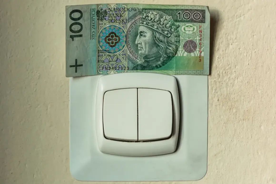 Sto złotych na włączniku światła symbolizuje wysokie rachunki za prąd, np. w taryfie G11 PGE.