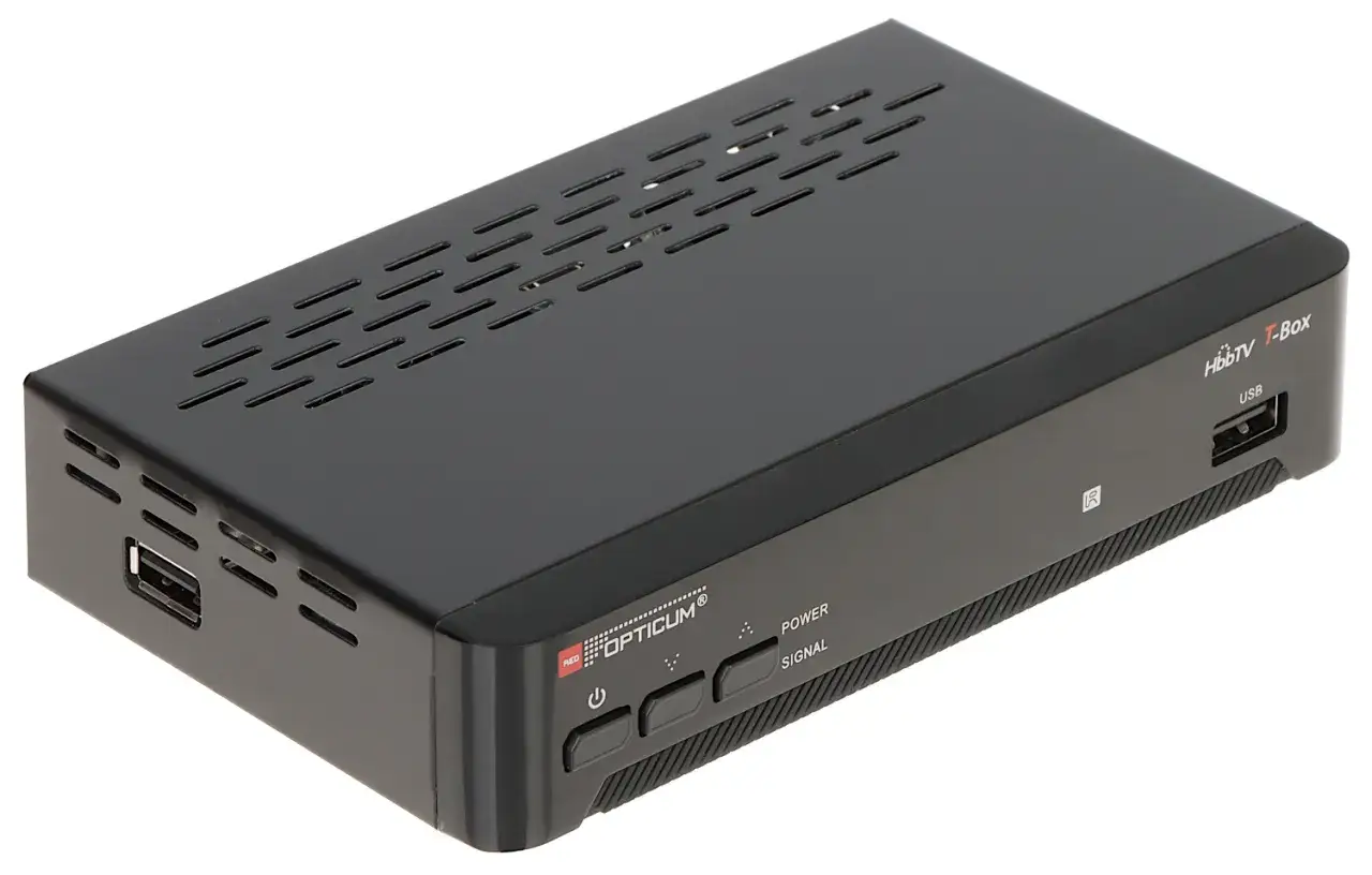 Odbiornik Opticum HbbTV T-Box z portami USB, idealny do odbioru cyfrowej telewizji naziemnej, w tym mux 4.