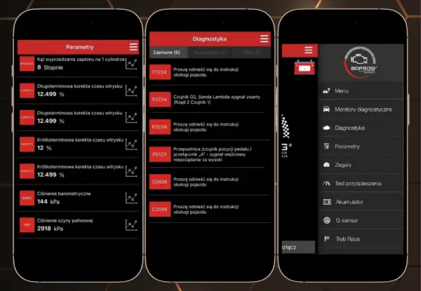 Najlepsza aplikacja OBD2 Android pokazuje parametry silnika i kody błędów.